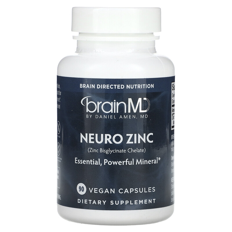 

BrainMD, Neuro Zinc (хелат бисглицината цинка), 25 мг, 90 веганских капсул