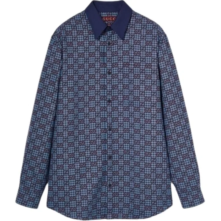 Рубашка GUCCI Vichy Cotton Wool Jacquard, синяя