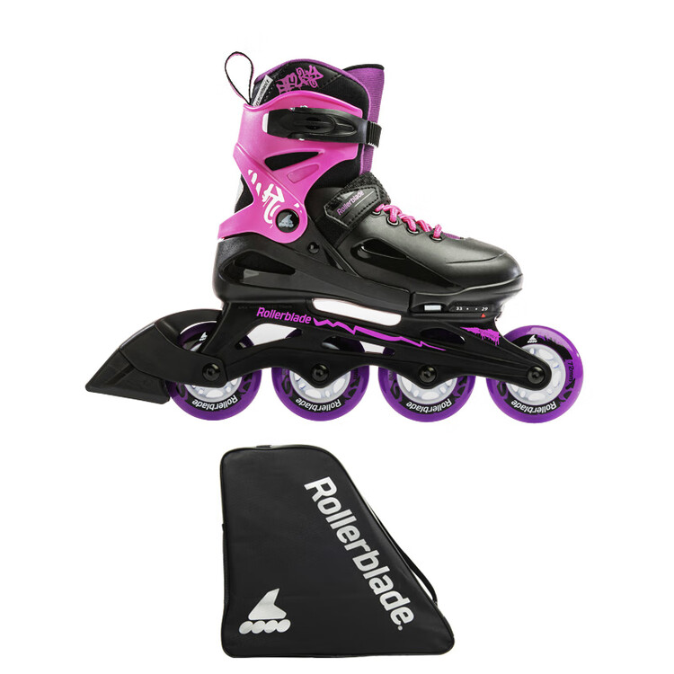 

RollerBlade Официальные детские роликовые коньки Fury, инлайн для девочек и мальчиков, для начинающих с регулируемыми креплениями, черно-розовые (стандартный набор), размер S (29-33 см)