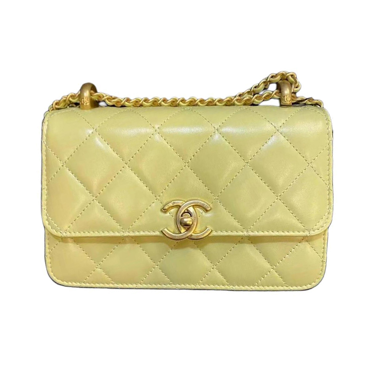 

CHANEL Сумка-конверт из телячьей кожи, сумка-клапан, сумка через плечо, мини-сумка через плечо, женская, желтая