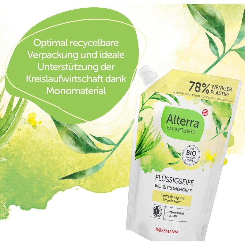 Пакетик для заправки жидкого мыла с органическим лемонграссом Alterra NATURKOSMETIK, 500 ml — фото 2