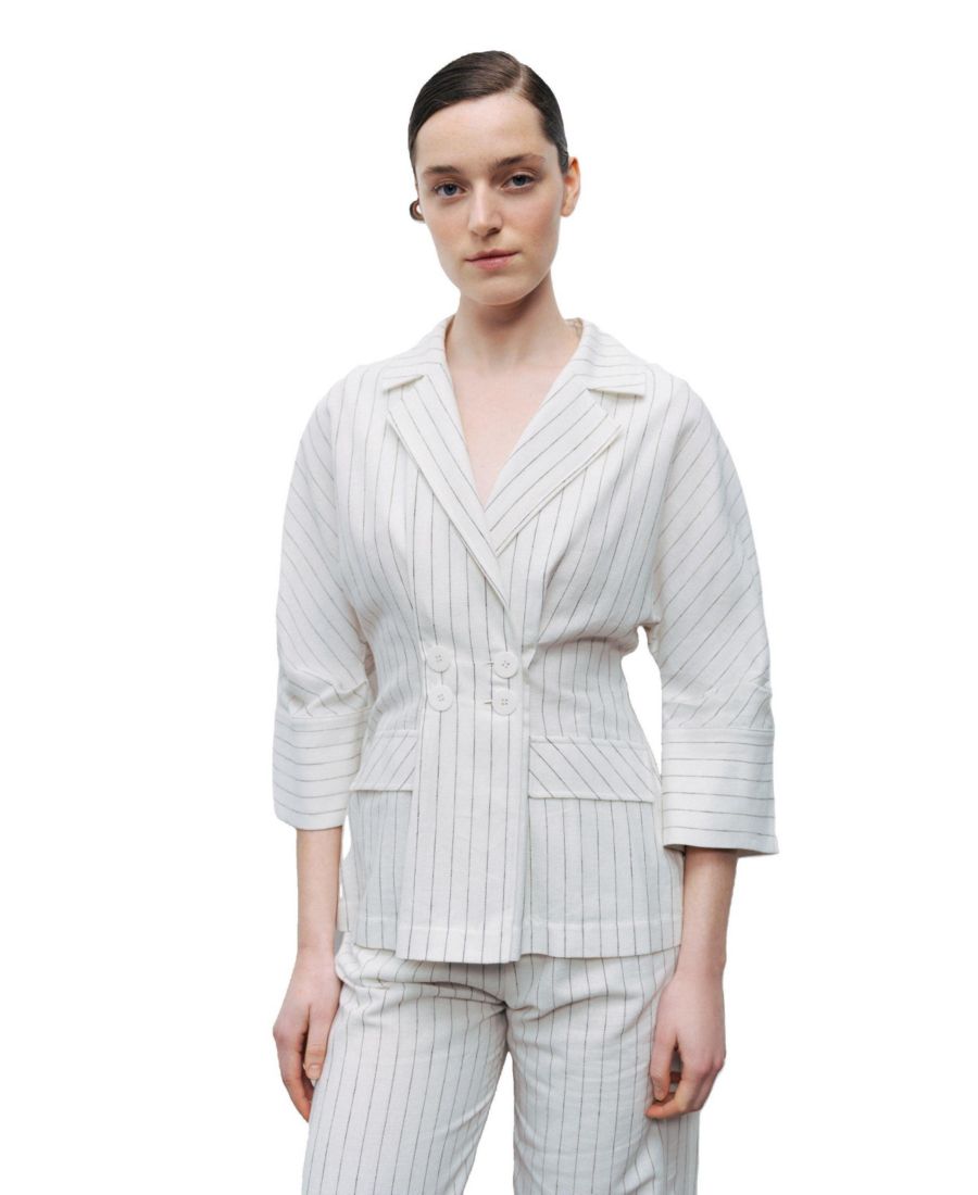 

Женская полосатая льняная куртка NOCTURNE, Open white