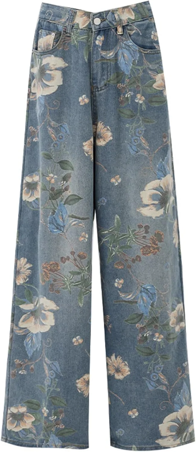 

Женские джинсы Mid Waist с потертостями и цветочным принтом OWSHIFKSGEG