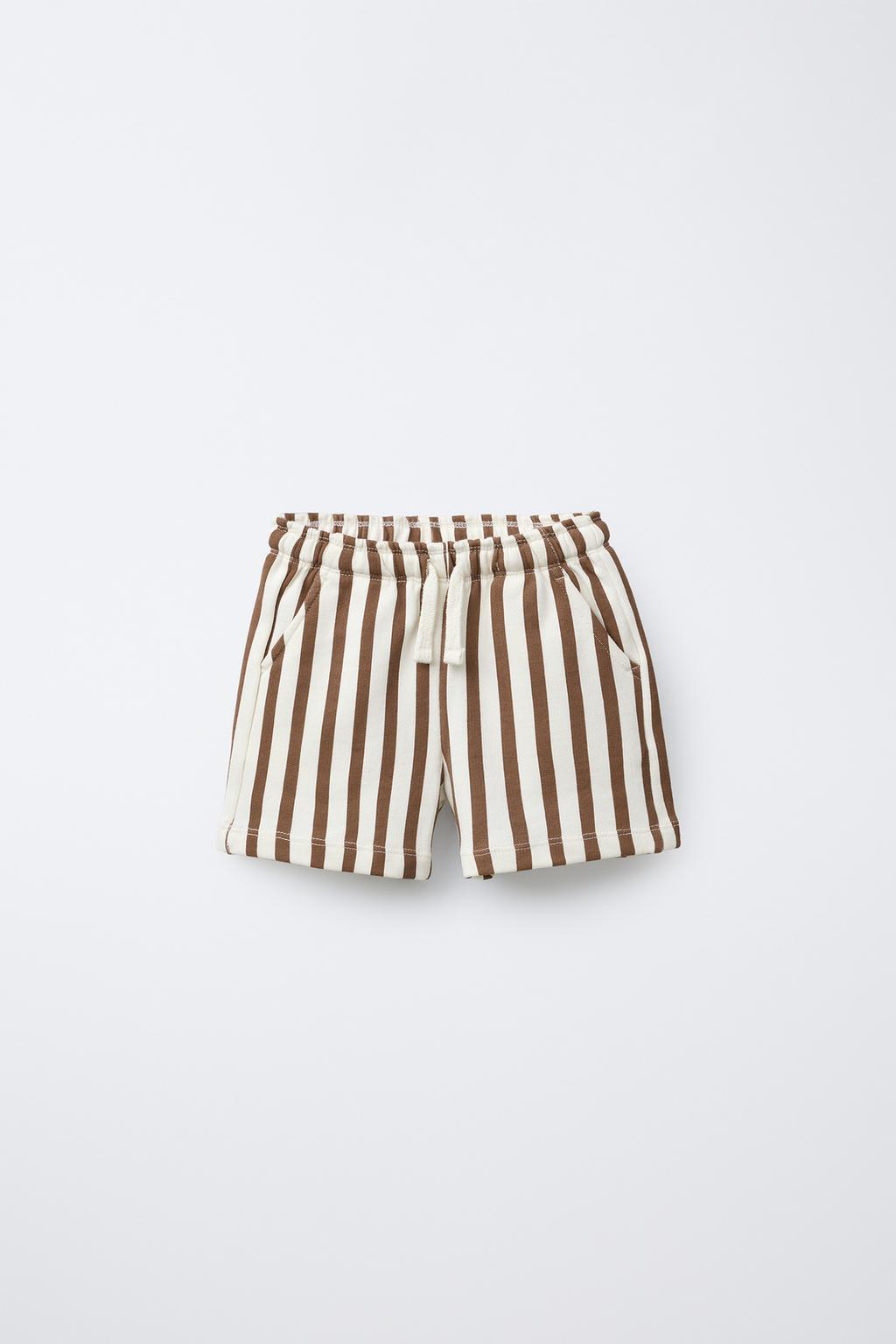 

Шорты-бермуды из плюшевого джерси в полоску ZARA, цвет Light brown