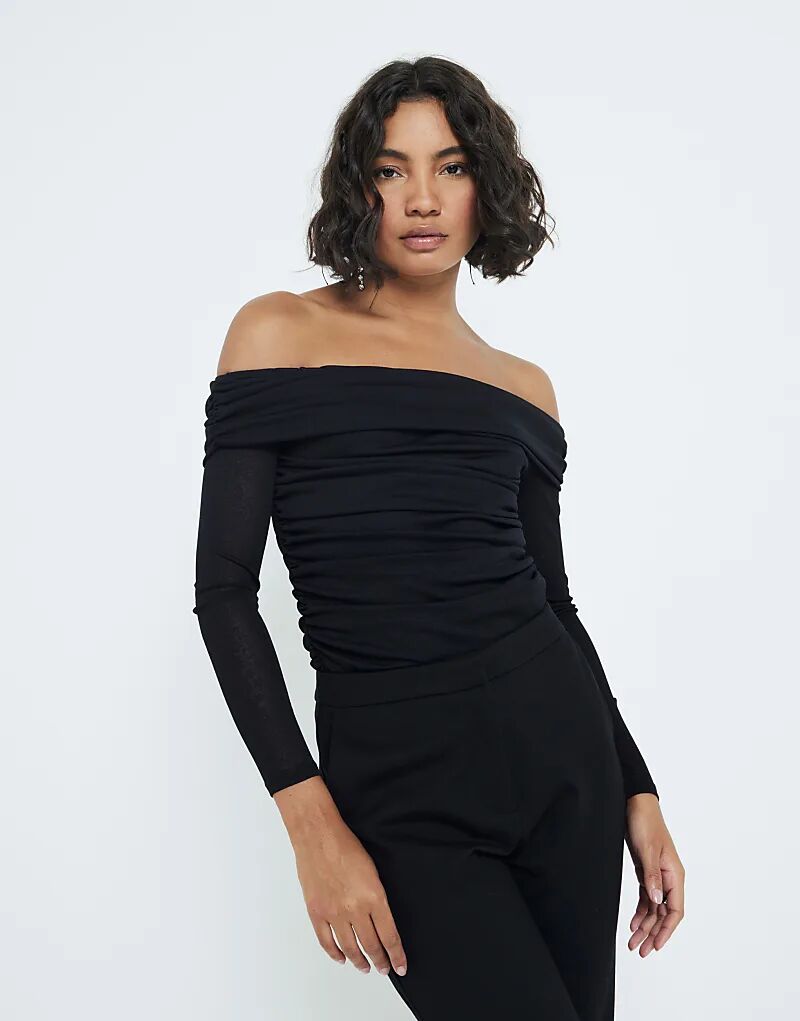 

Топ River Island Bardot с оборками черного цвета
