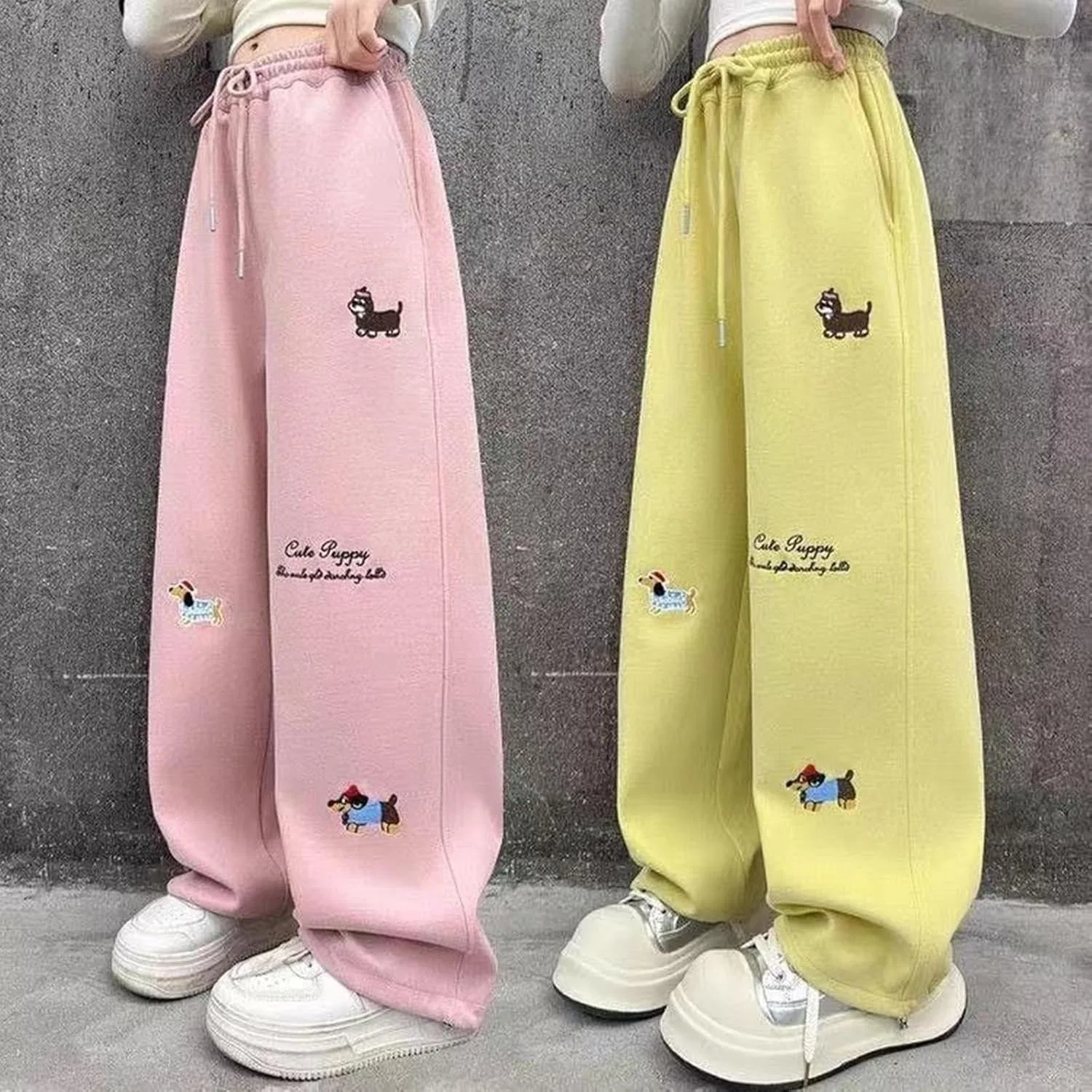 Спортивные брюки для девочек с вышивкой собаки, Pink — фото 3
