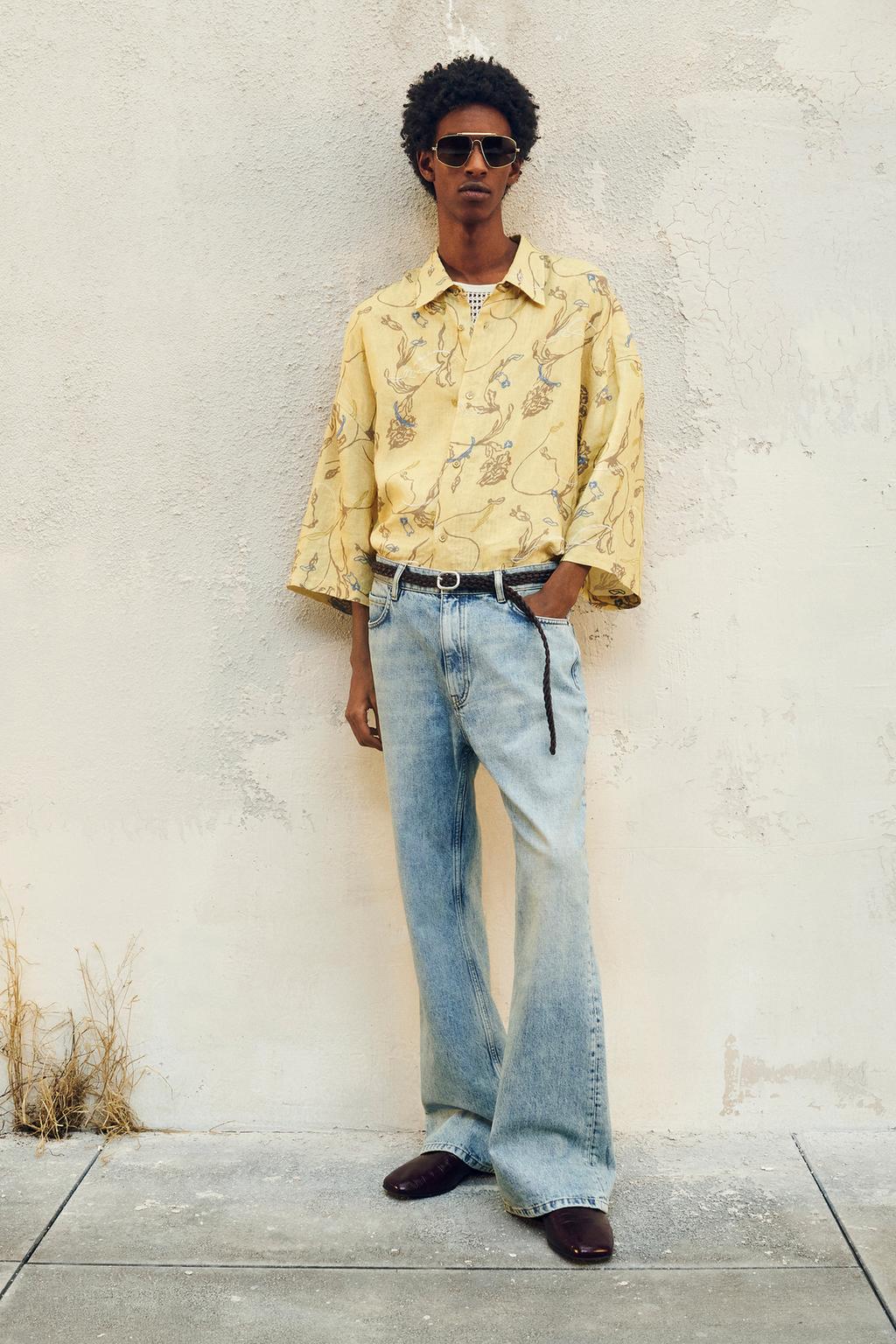 

Рубашка с вышитым принтом ZARA, цвет Light yellow