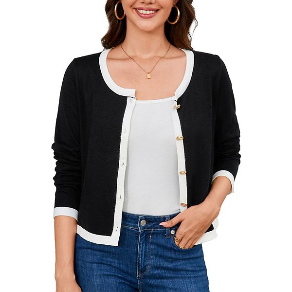 

Женский кардиган на пуговицах с длинным рукавом и круглым вырезом Clearflower, Black