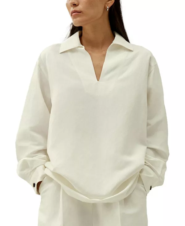 

Рубашка свободного кроя из смеси шелка и льна Lilysilk, белый