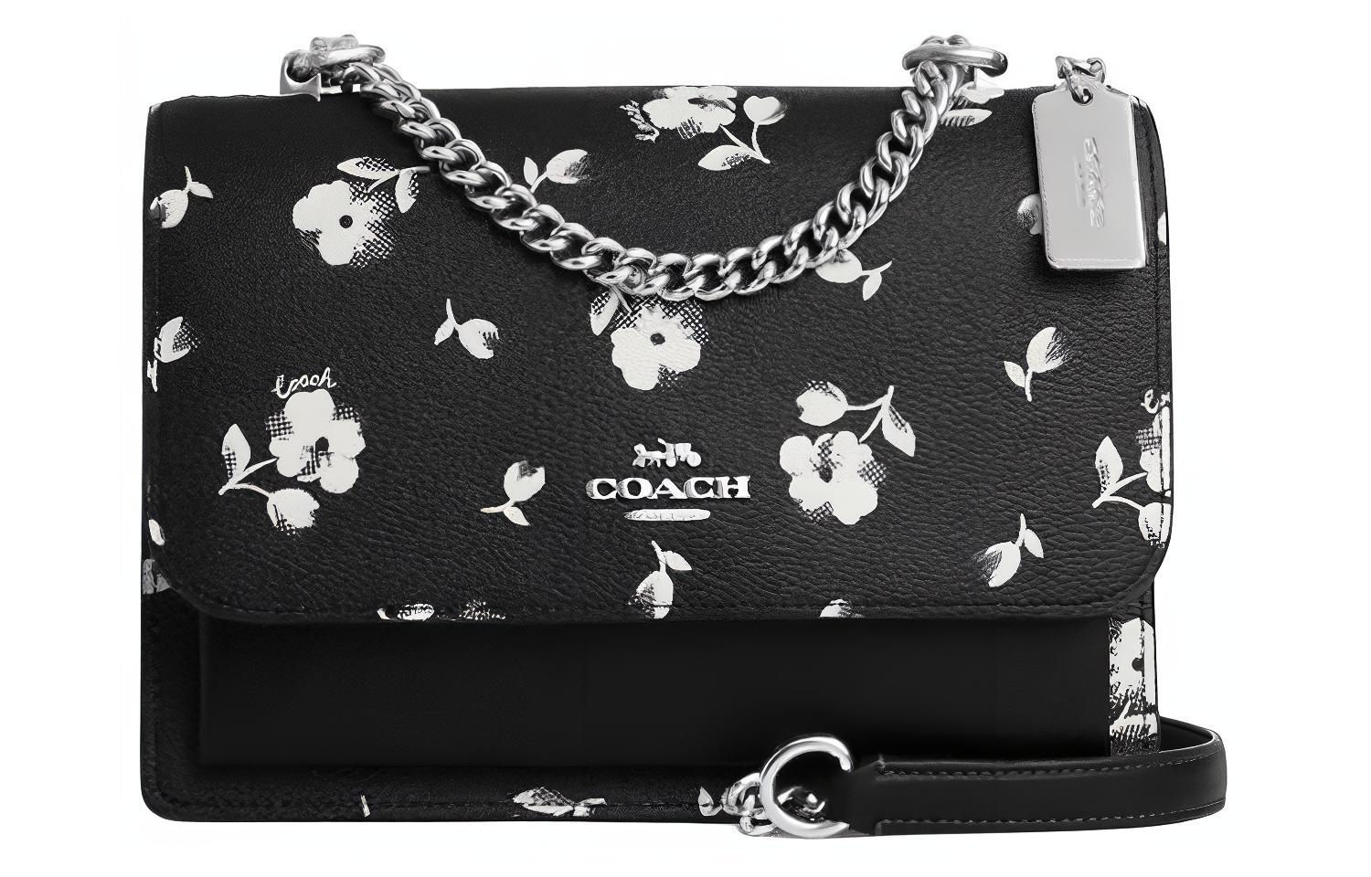 

COACH Кожаная наплечная сумка через плечо малая женская черно-белая