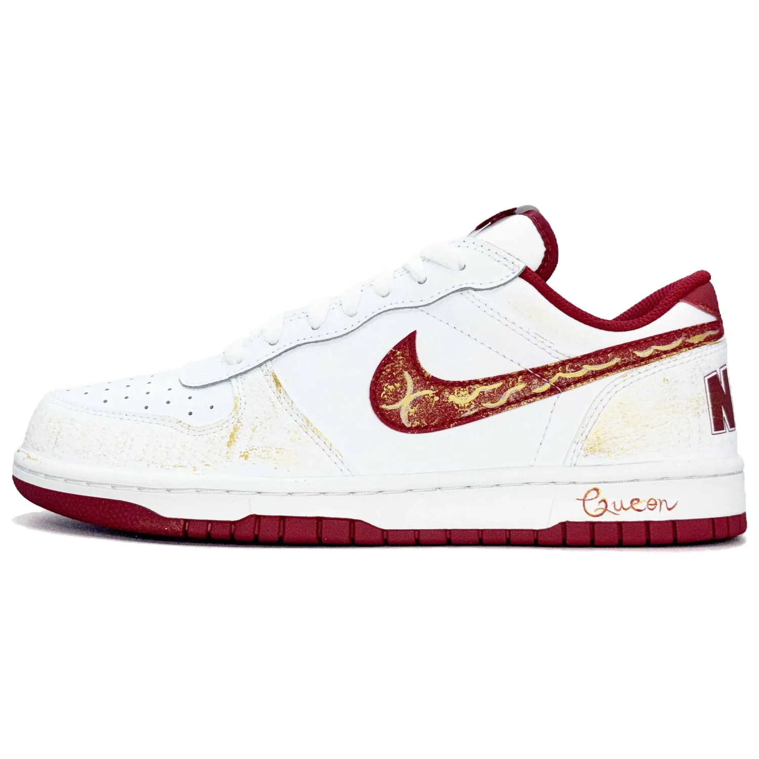 Nike Big Luxury Goods Leather Wear resistant And Lightweight Low top Skateboard Shoes Unisex Red Gold — фото 4
