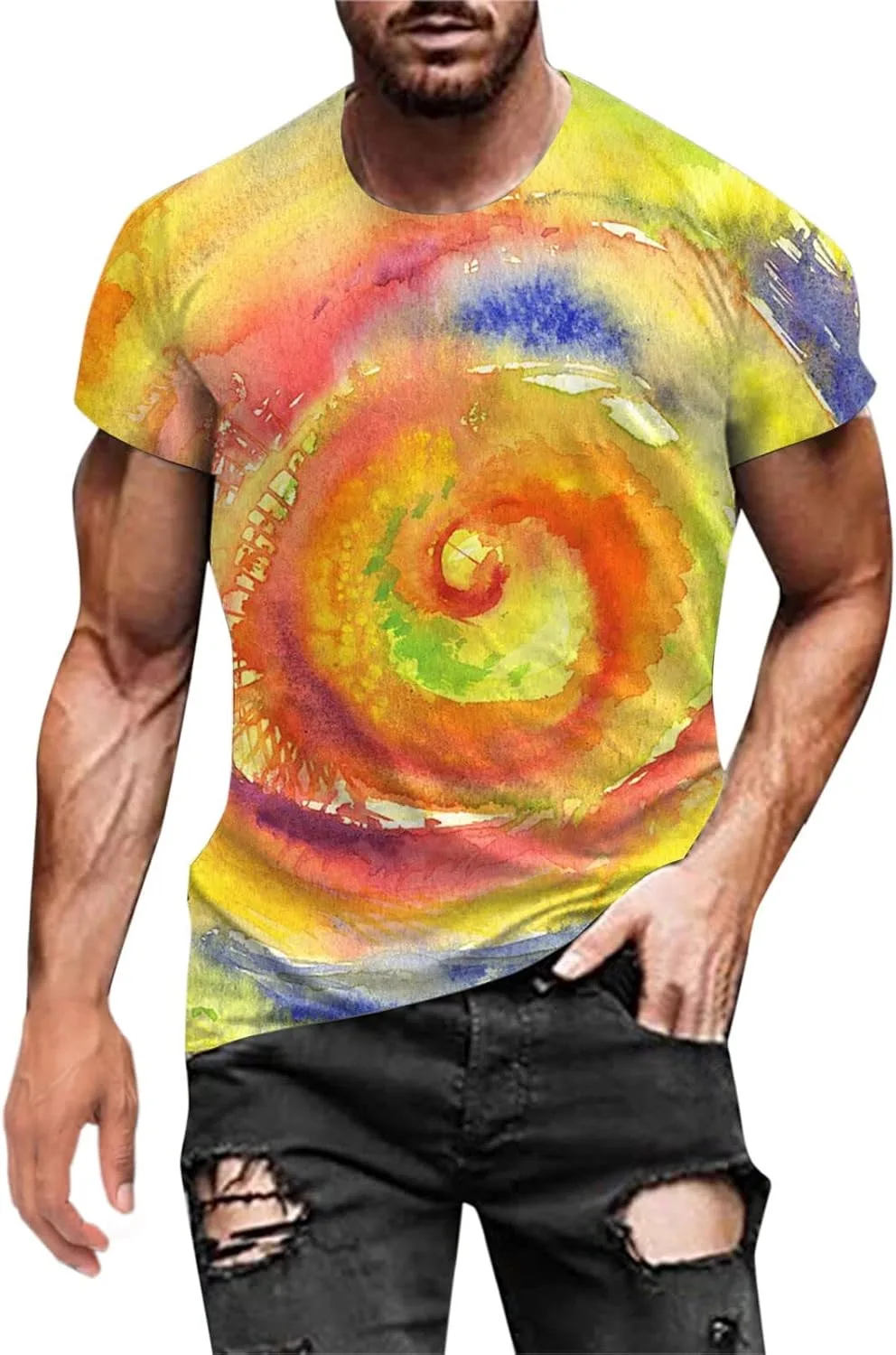 

Мужская летняя футболка rainbow tie dye с коротким рукавом NaRHbrg