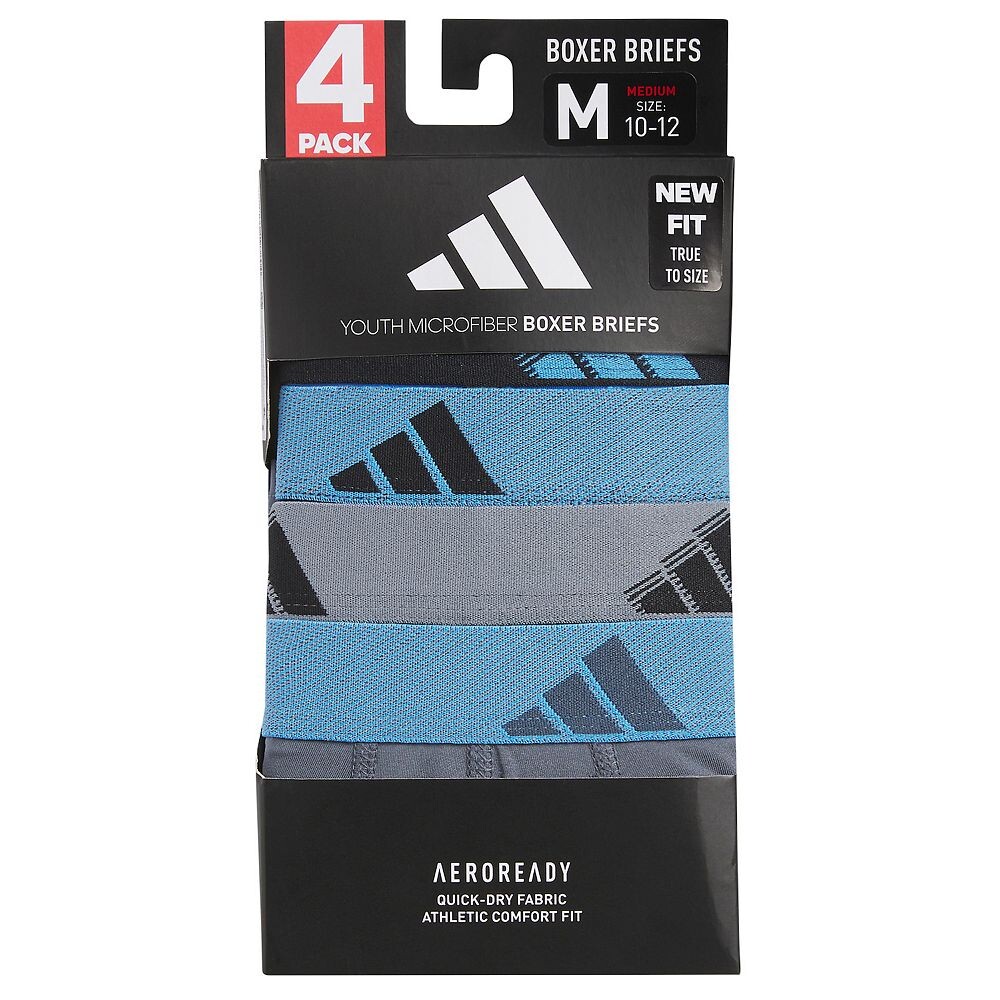 Комплект из 4 трусов-боксеров Adidas Youth из микрофибры для мальчиков 4–20 лет, синий — фото 3