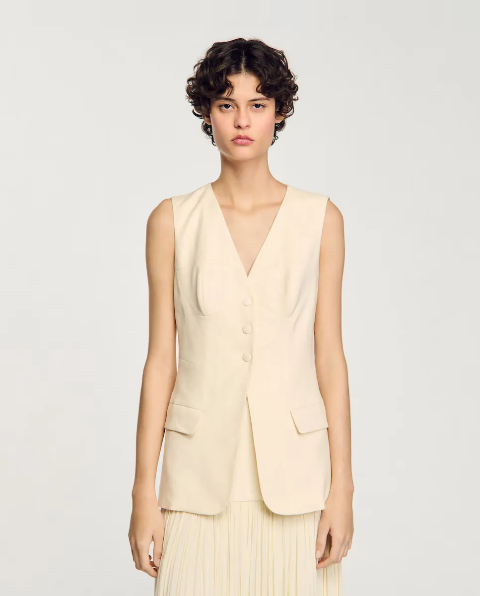 

Женский блейзер без рукавов с застежкой на пуговицы Sandro, белый