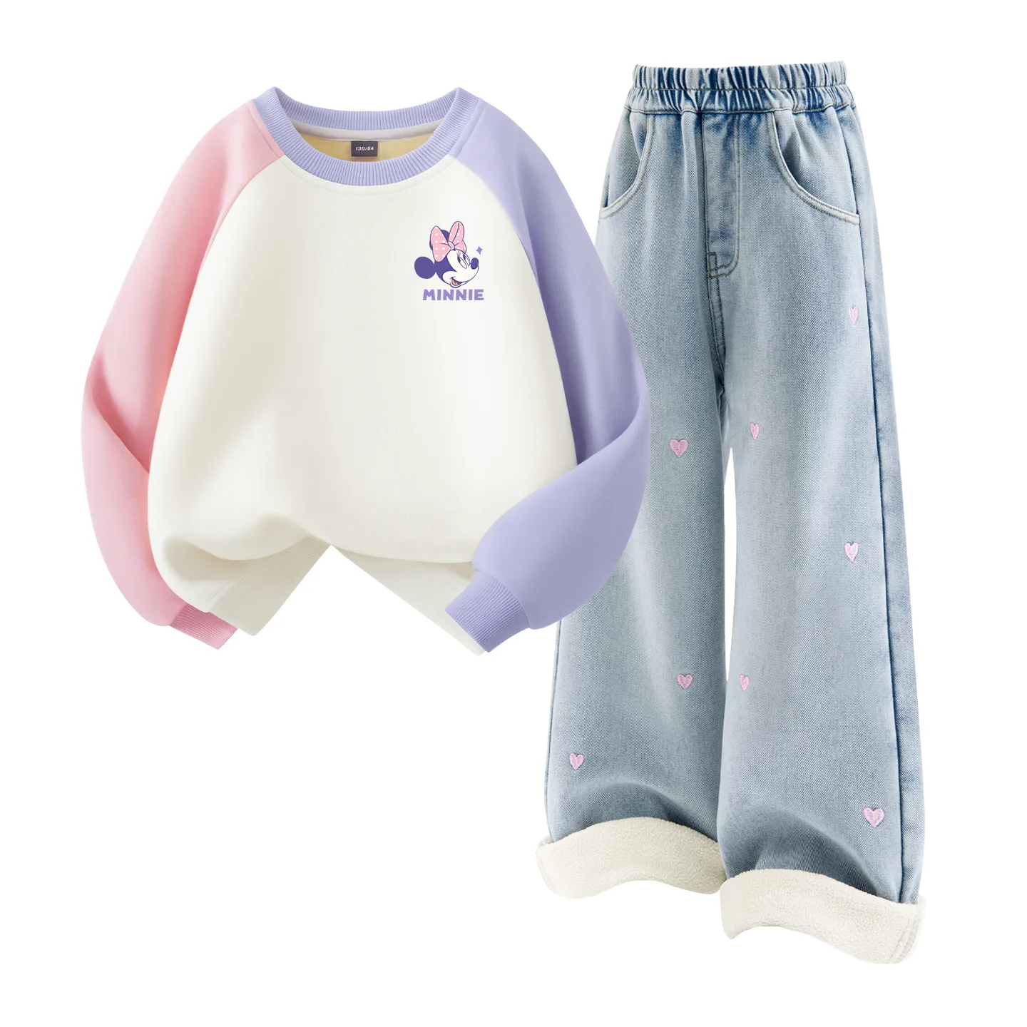 Детский спортивный костюм с воротником-стойкой на флисе Disney, [Thickened and Fleece-Lined]Dido K Pink Purple+Solid Color Denim Light Blue — фото 3
