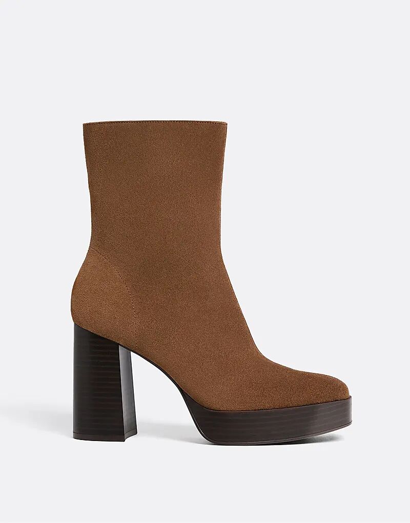 Ботильоны Stradivarius из кожи на высоком каблуке коричневого цвета — фото 4