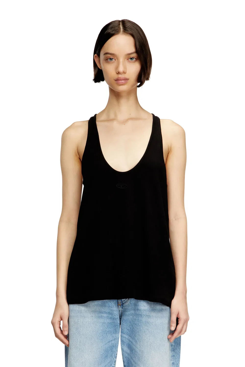 Ребристый топ с овальной буквой D Diesel, Black