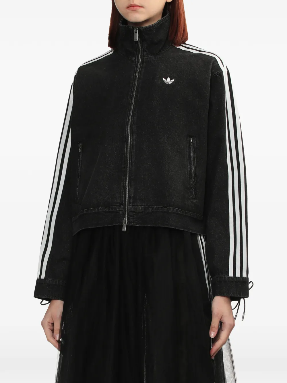 Джинсовая куртка на шнуровке с тремя полосками adidas, черный — фото 3