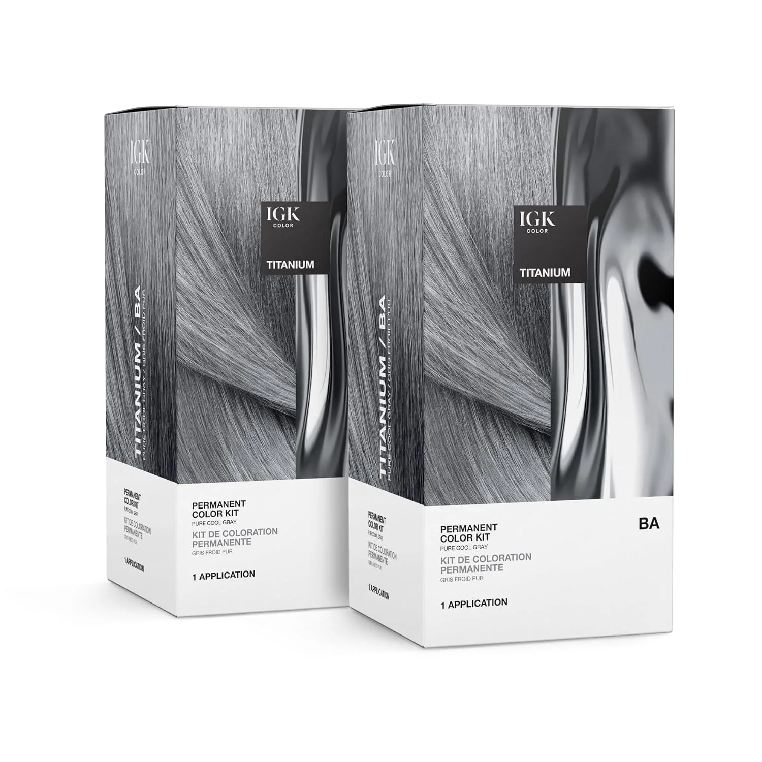 Набор для окрашивания IGK Permanent Color Kit TITANIUM - Pure Cool Gray BA, укрепление и блеск, веганский, без аммиака, 135 г (2 шт) для длинных/густых волос (134.66 г, 2 шт.), Pure Cool Gray