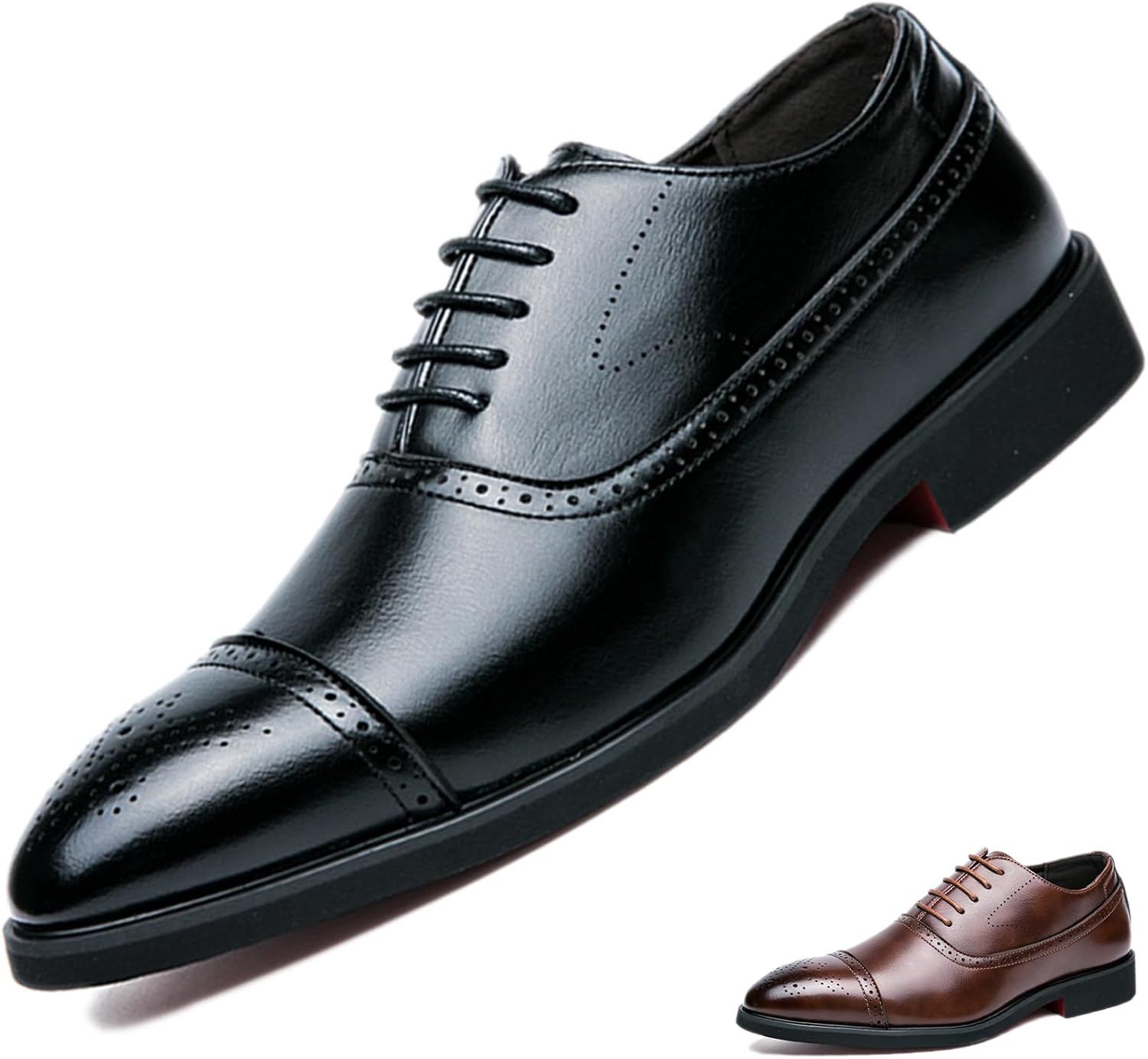 

Мужские кожаные туфли-оксфорды Brock с шнуровкой, низким массивным каблуком, классический заостренный носок, удобные, нескользящие, без застежки, для свадьбы, официальных мероприятий, работы и свиданий Adkgbe, черный