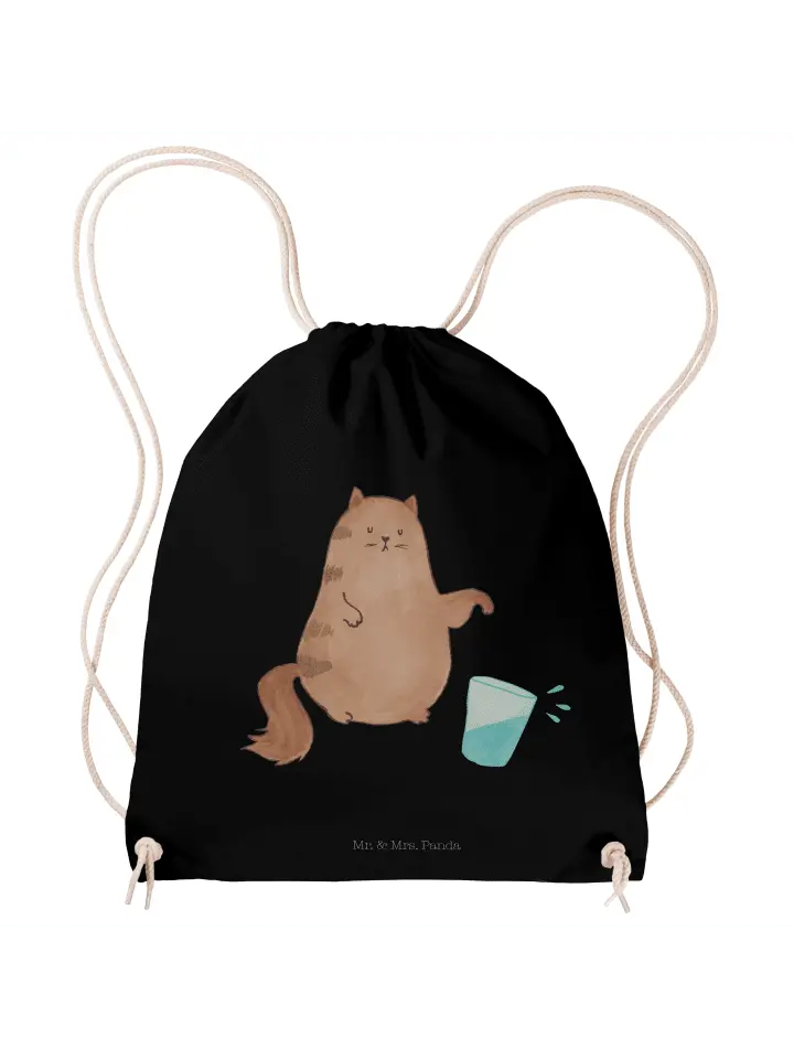 

Спортивная сумка Mr & Mrs Panda Sportbeutel Katze Wasserglas ohne Spruch, черный