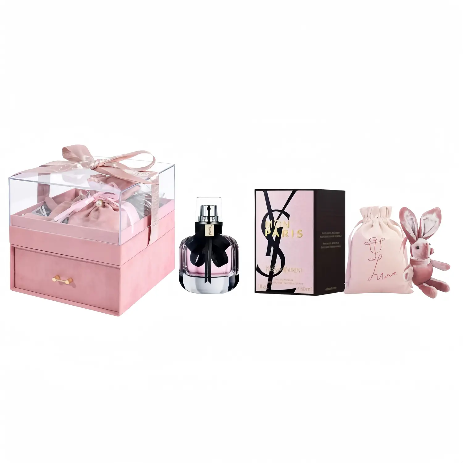 Набор духов Reverse Paris Light Glory, Eau De Parfum, Eau De Toilette 30 мл/50 мл/90 мл + Rabbit + парфюмерная сумочка SAINT LAURENT — фото 2