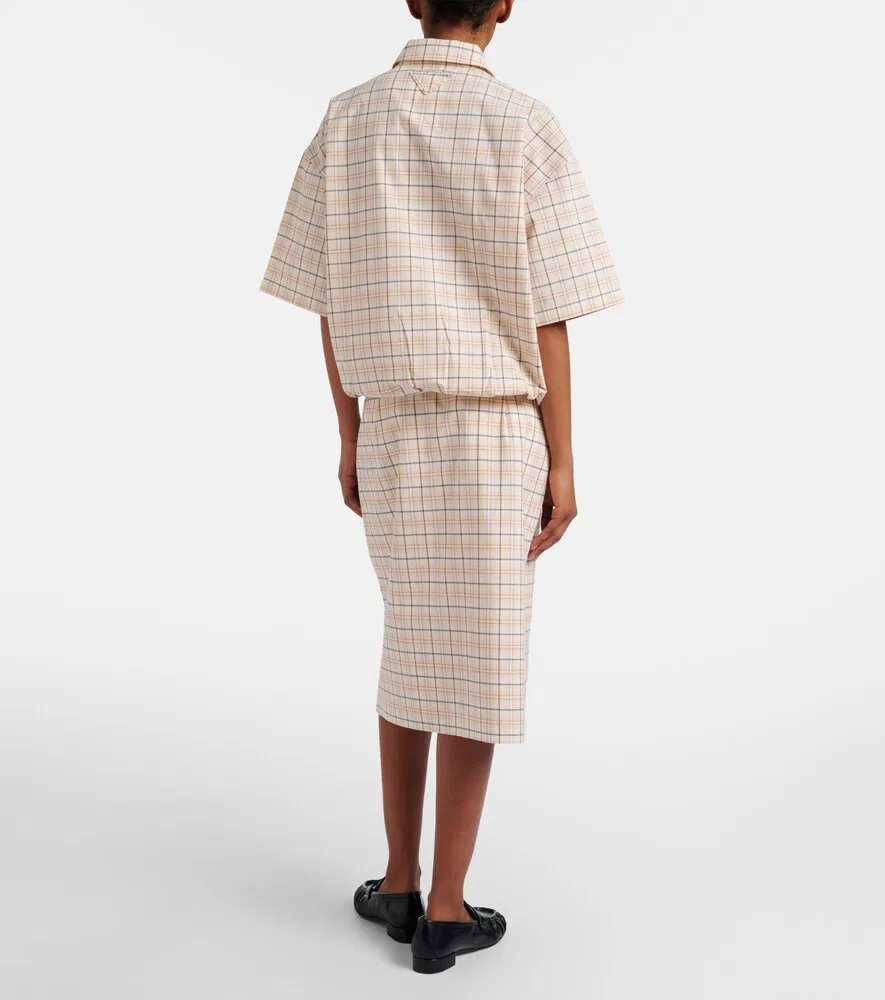 Юбка-карандаш из клетчатого хлопкового поплина Prada, мультиколор — фото 3
