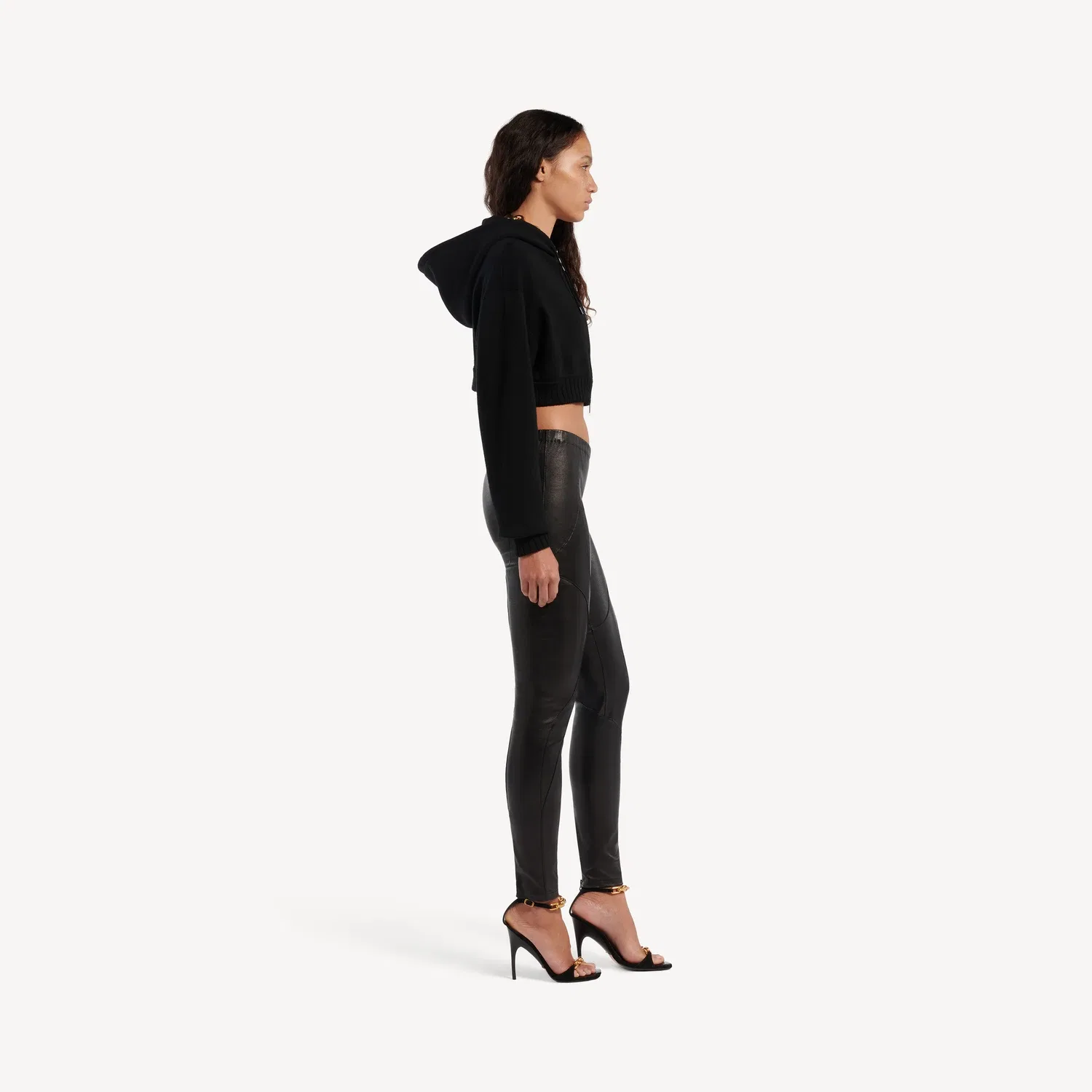 Укороченное женское худи на молнии в техноверсии, черное Balenciaga — фото 3