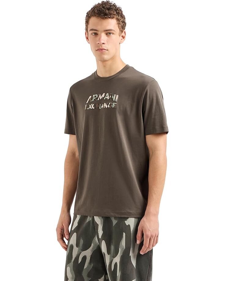 

Футболка Armani Exchange Embroidered Camo Armani Exchange Logo Regular Fit Tee, зеленый