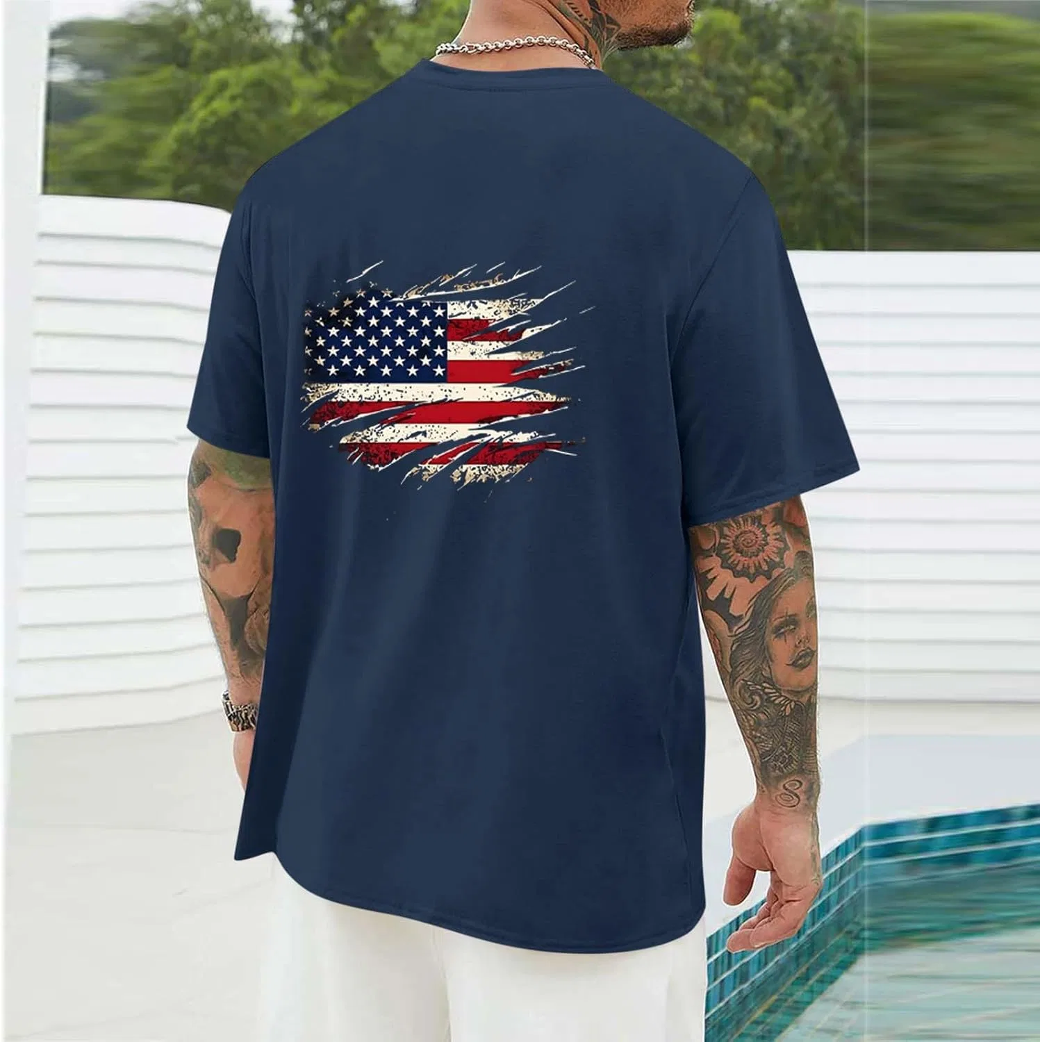 Футболка с графикой USA Flag, Generic, цвет R-582 Navy — фото 2