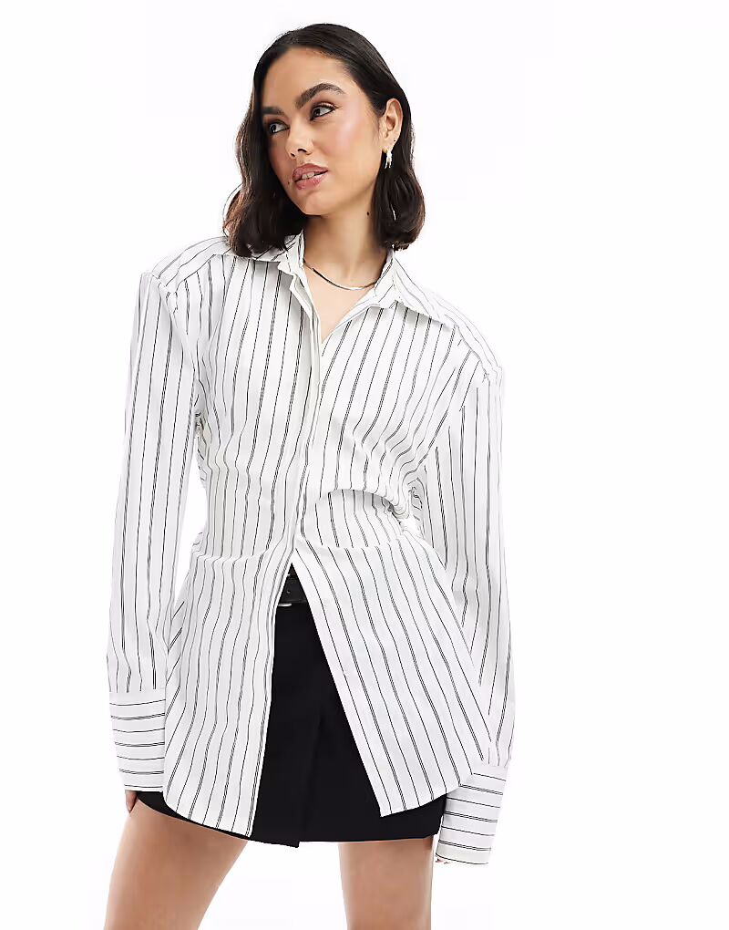 

Рубашка ASOS DESIGN с подплечниками и завязками сзади, черная в тонкую полоску