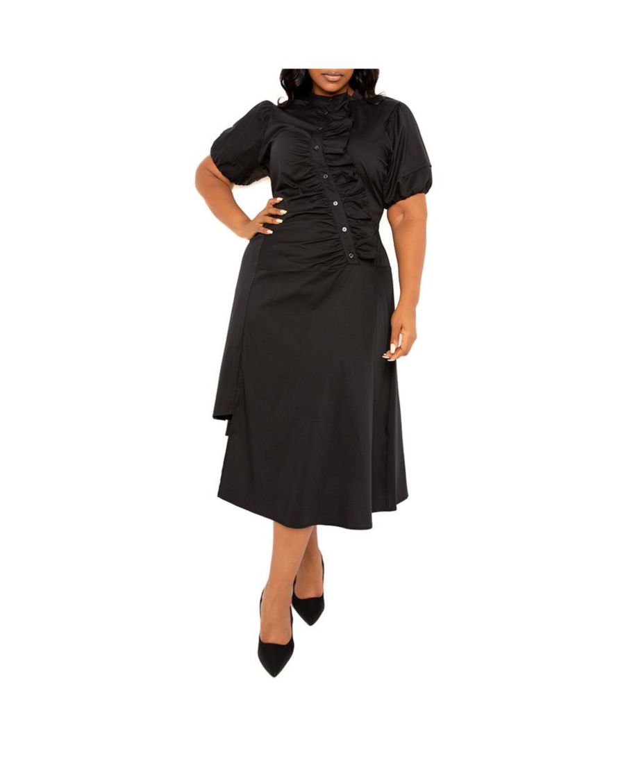 

Женское платье-рубашка большого размера с асимметричными оборками Buxom Couture, Black