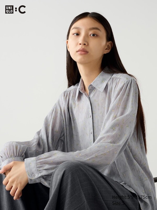 

Прозрачная блузка с принтом Uniqlo, серый