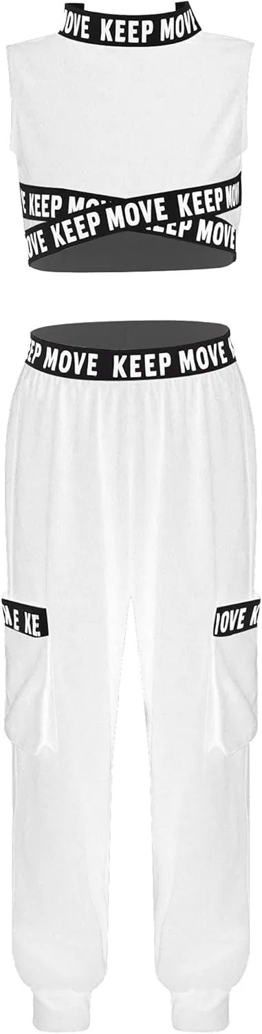 Детский спортивный костюм с принтом Moggemol, топ и леггинсы, White Sleeveless