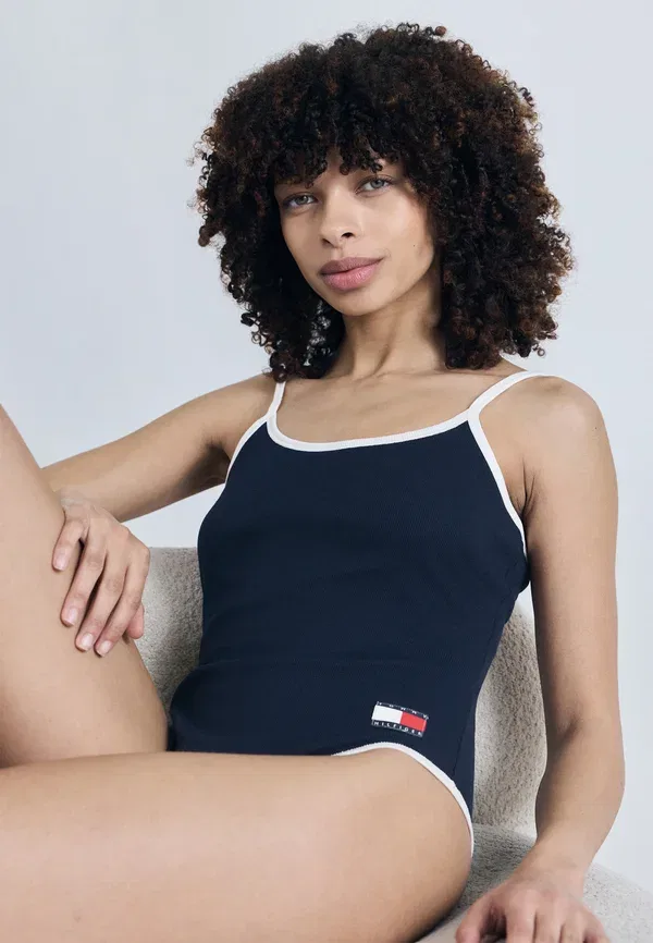 Боди Tommy Hilfiger Heritage logo ribbed scoop back, темно-синий