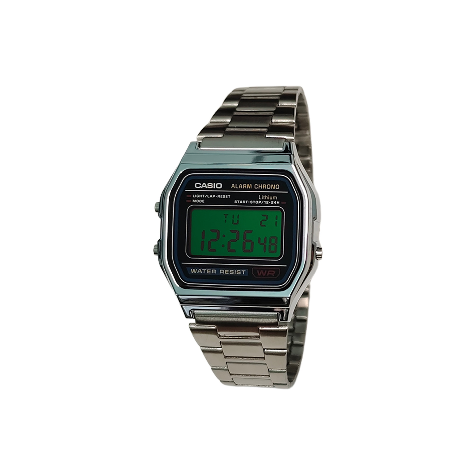 

CASIO Часы Retrofit Series Quartz Movement Stainless Steel Strap Watch Unisex Black Dial, Black Dial with Green Watch Glass