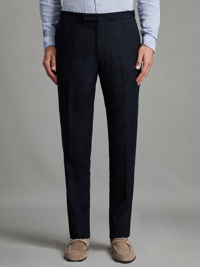 

Брюки-миксер kin linen slim fit Reiss, темно-синий