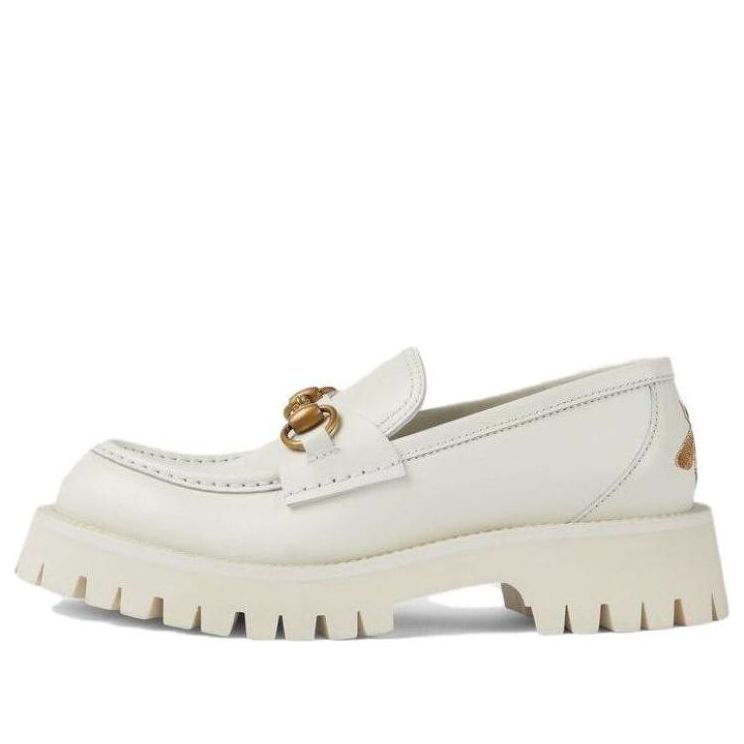 Кроссовки (WMNS) Gucci Rubber Lug sole Horsebit Loafer 'White Leather'