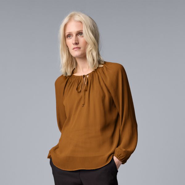 

Женская блузка с завязками и сборкой Simply Vera Vera Wang, цвет deep cognac solid