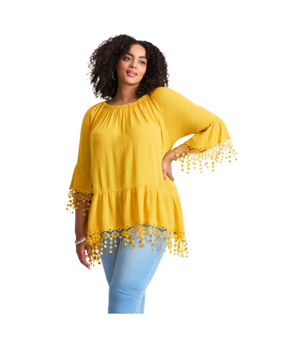 

Женская туника с бахромой, выполненной крючком AVENUE, Sunset yellow