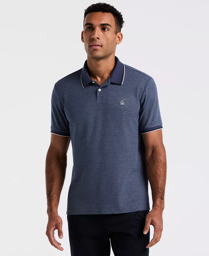 

Мужская поло с коротким рукавом и отделкой в стиле Honeycomb Pique Original Penguin, синий