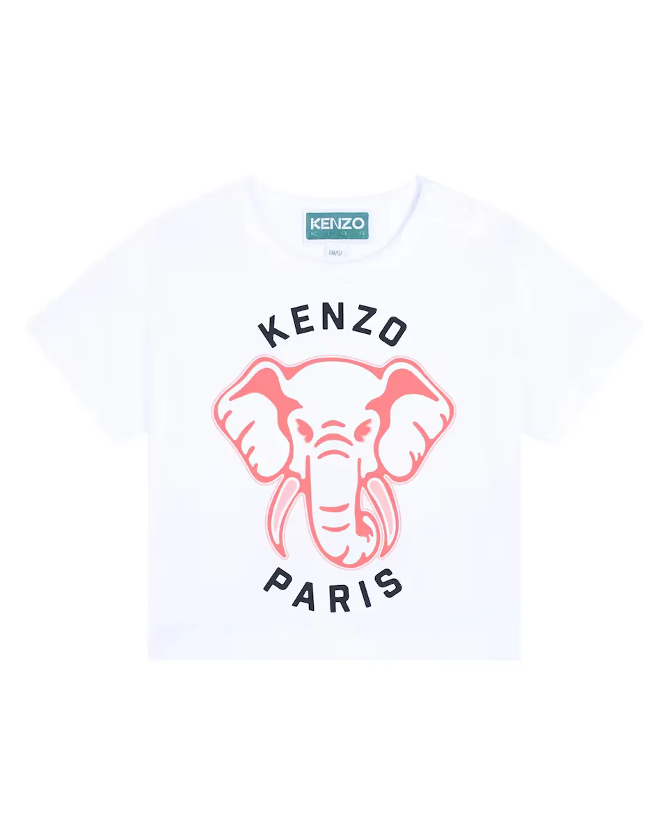 

Футболка для девочки с короткими рукавами из 100% хлопка Kenzo Kids, белый