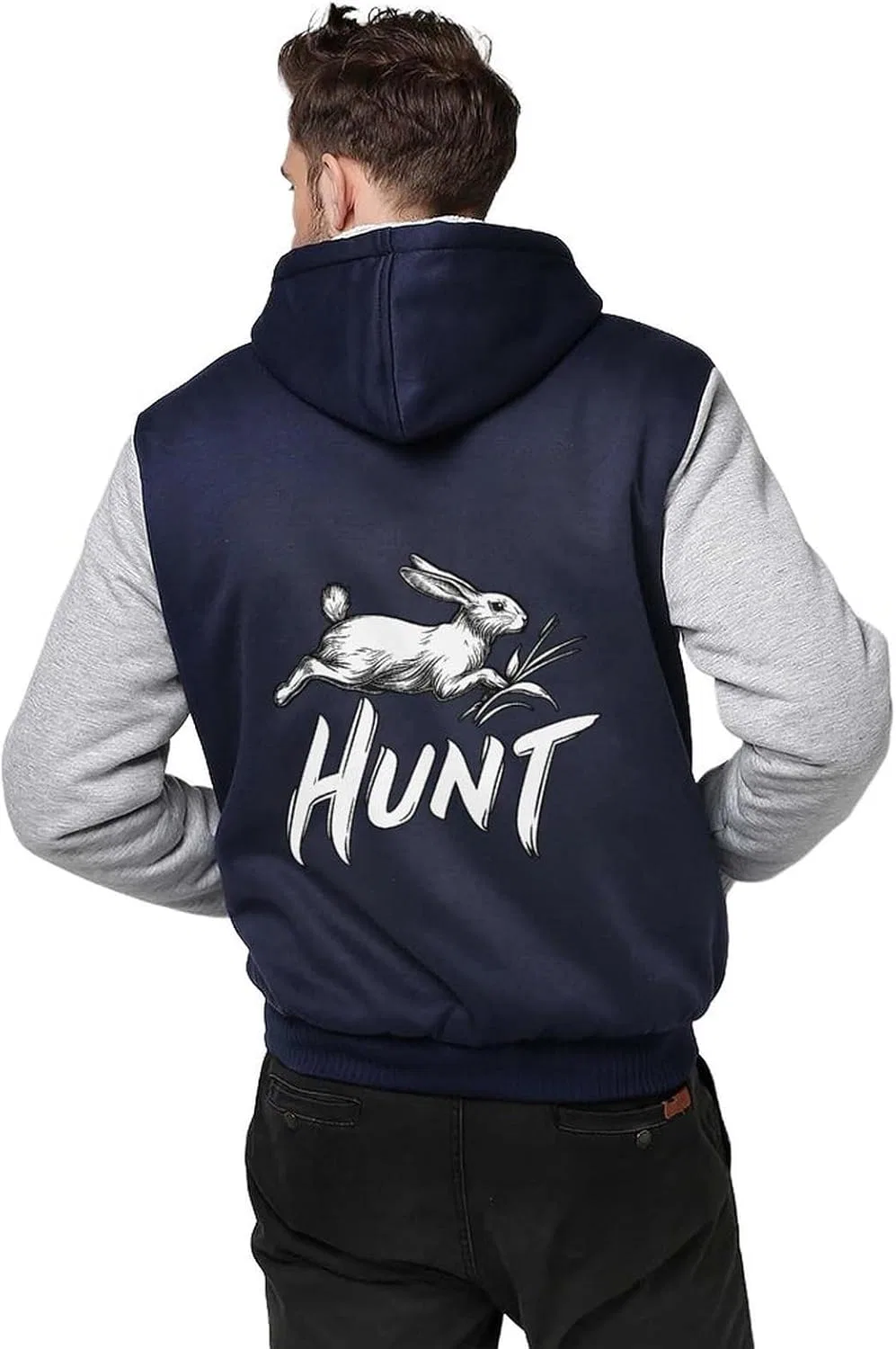 Толстовка Hunt Hunting Rabbits Running для мужчин, зимняя флисовая куртка, теплый пуховик Generic, светло-серый — фото 2