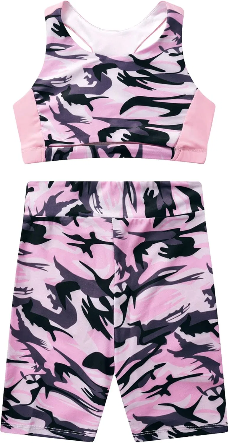 Детский спортивный костюм Sxiwei из топа и шорт, Camouflage Pink — фото 3