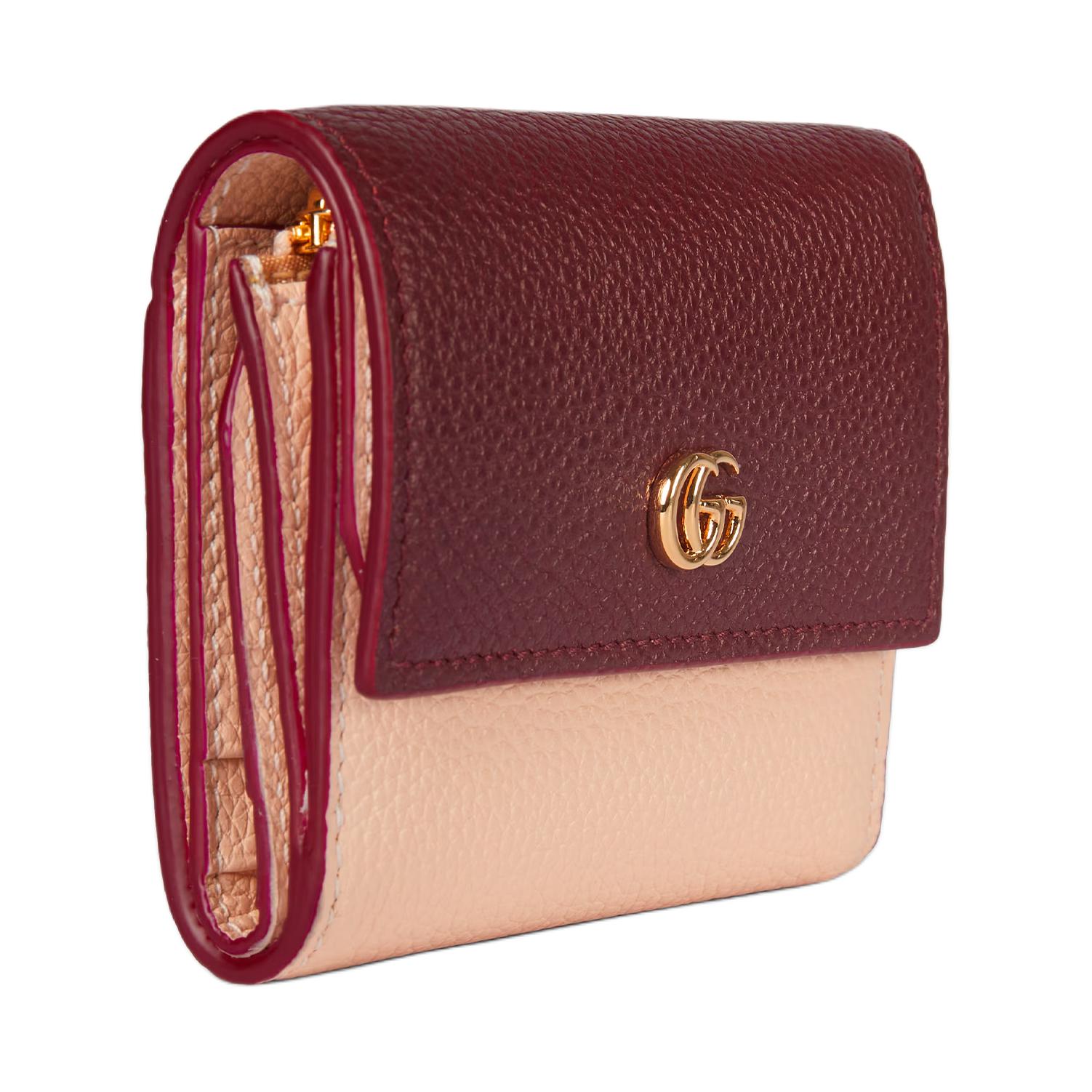 GUCCI Миниатюрный кожаный кошелёк GG Marmont для женщин в красно-розовом цвете — фото 2