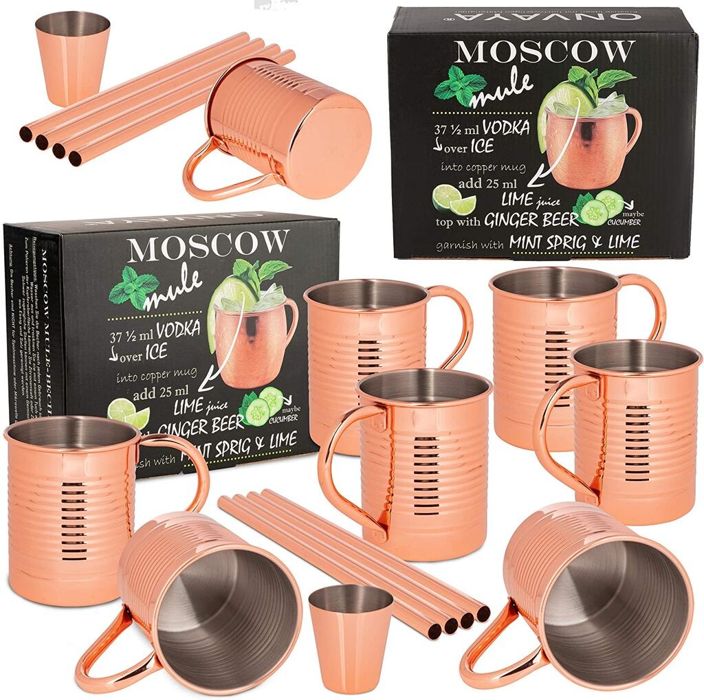 

Набор чашек ONVAYA Moscow Mule, 2 x 4, с 4 соломинками и мерной линейкой - дизайн банки