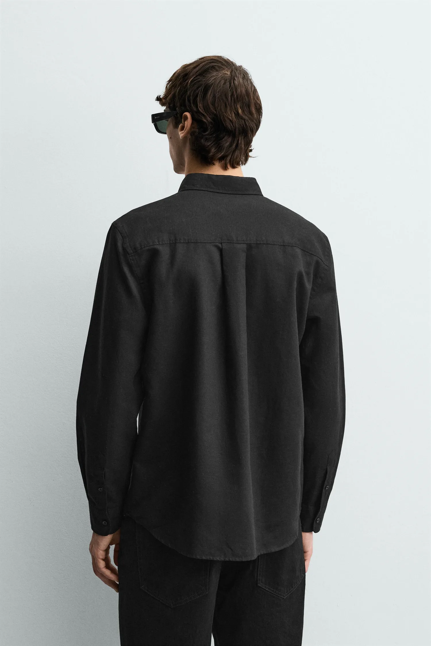 Рубашка из льна и хлопка, стандартного кроя Zara, черный — фото 3