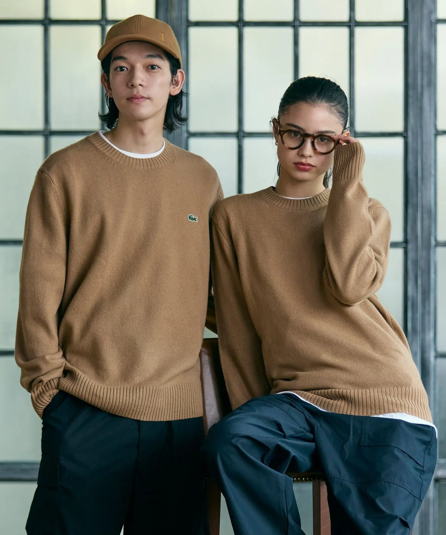 Вязаный шерстяной свитер LACOSTE, Camel