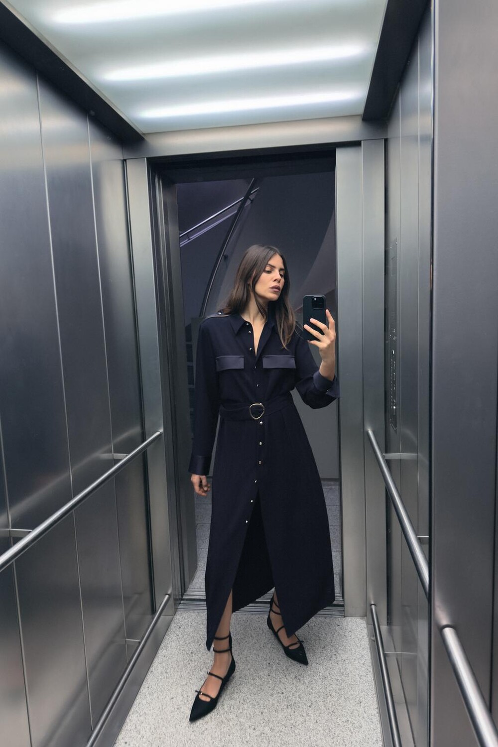 

Миди платье-рубашка ZARA, синий