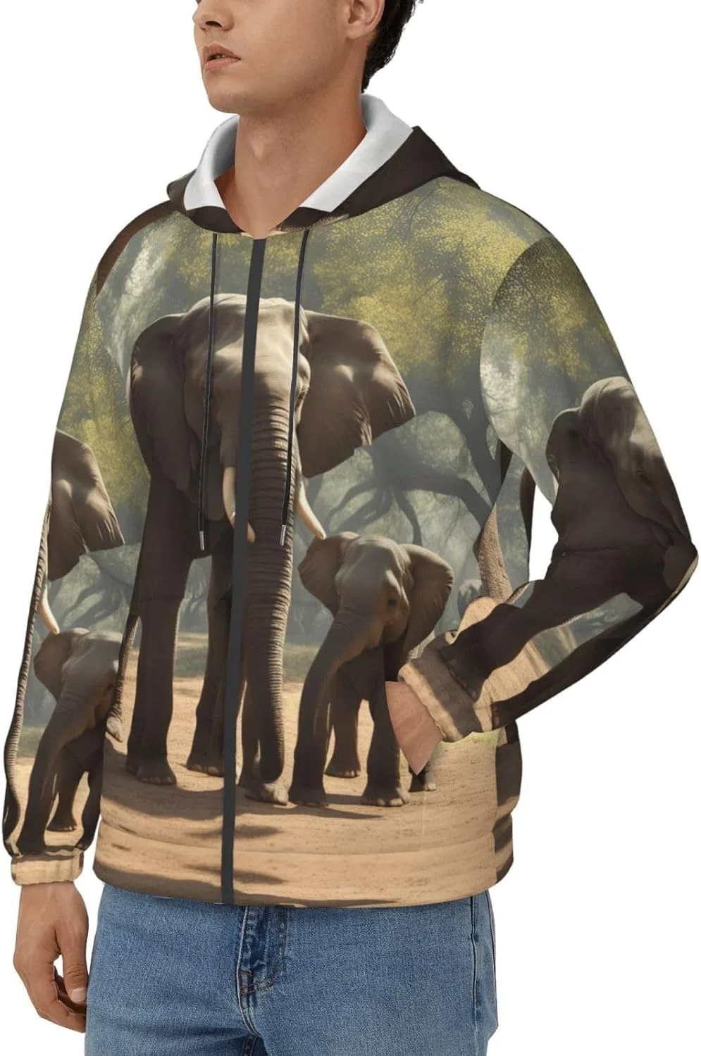 Мужская толстовка YANYU с принтом «слон», удобный пуловер, спортивная одежда для повседневной носки, работы и путешествий, черный — фото 2